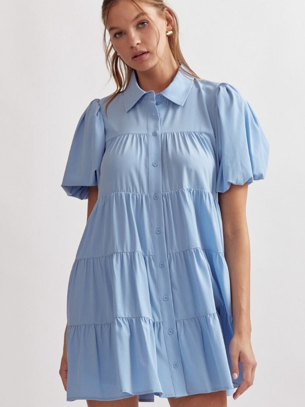 Entro Chambray Blue Button Down Tiered Dress size large